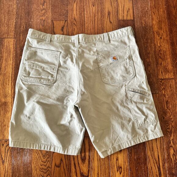 Carhartt Mens 44 Relaxed Fit Flat Front Rugged Flex Canvas Work Short Tan - Picture 2 of 12